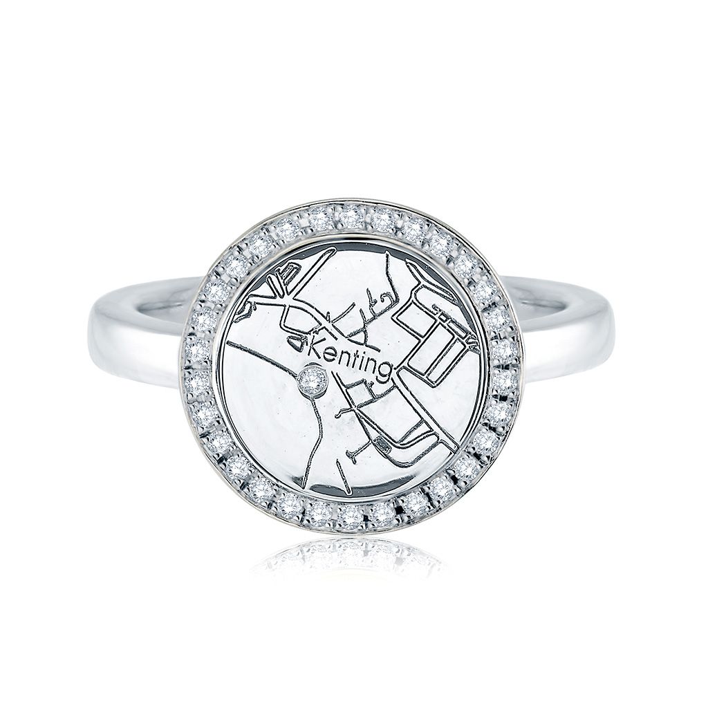 Sterling Silver Circle Map Ring with diamonds