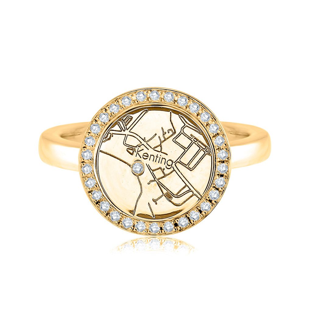 14k Yellow Gold Circle Map Ring