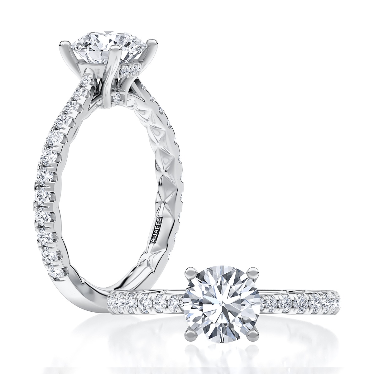 Scalloped Pave Diamond Engagement Ring with A.JAFFE Quilts® Interior 