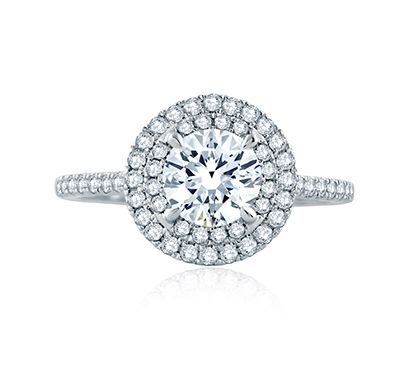 Delicate Round Double Halo Belted Gallery Engagement Ring
