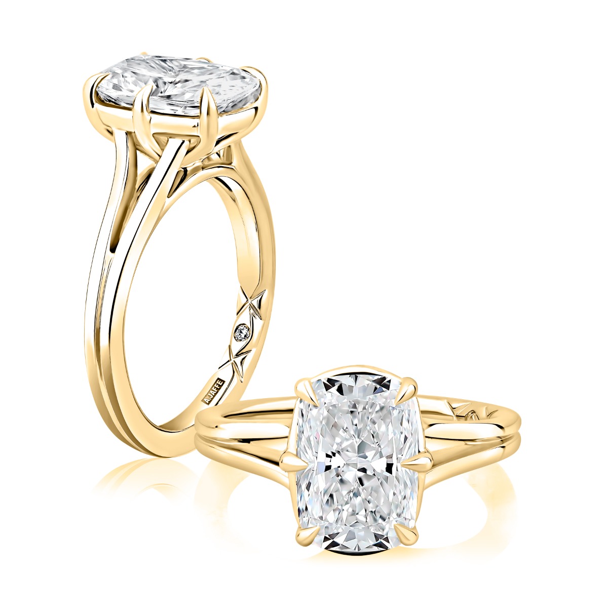 Cushion Diamond Double Split Shank Ring with Petite Quilts®