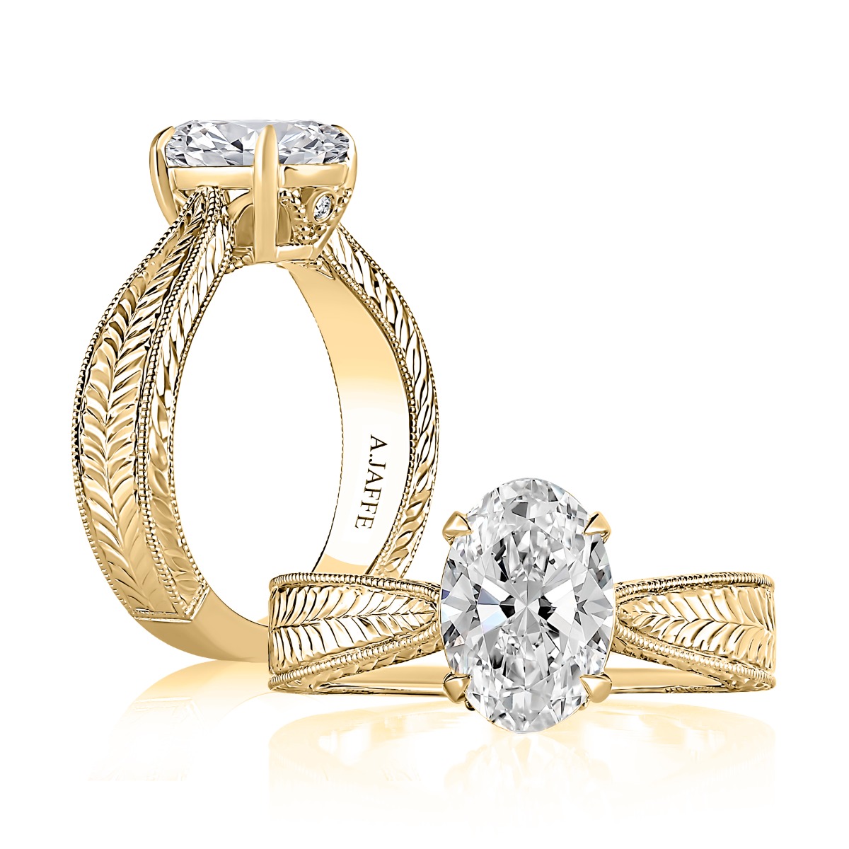Oval Solitaire Engagement Ring with Milgrain Detail