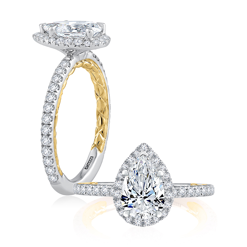 Classic Two Tone Halo Pear Cut Diamond Engagement Ring