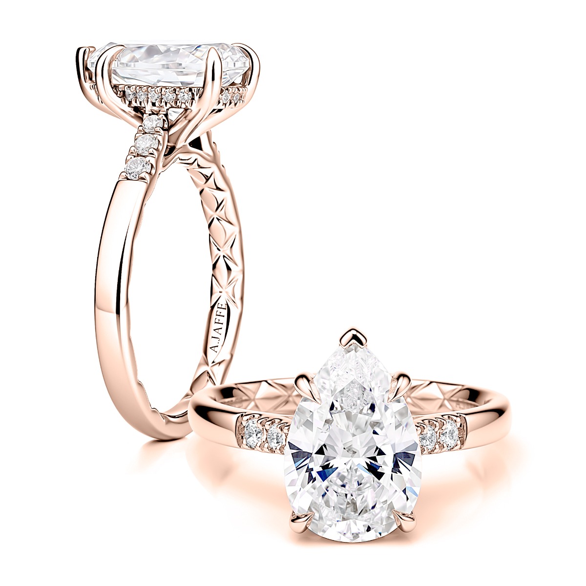 Pear Shape Diamond Engagement Ring with Hidden Halo and Quilts® Interior