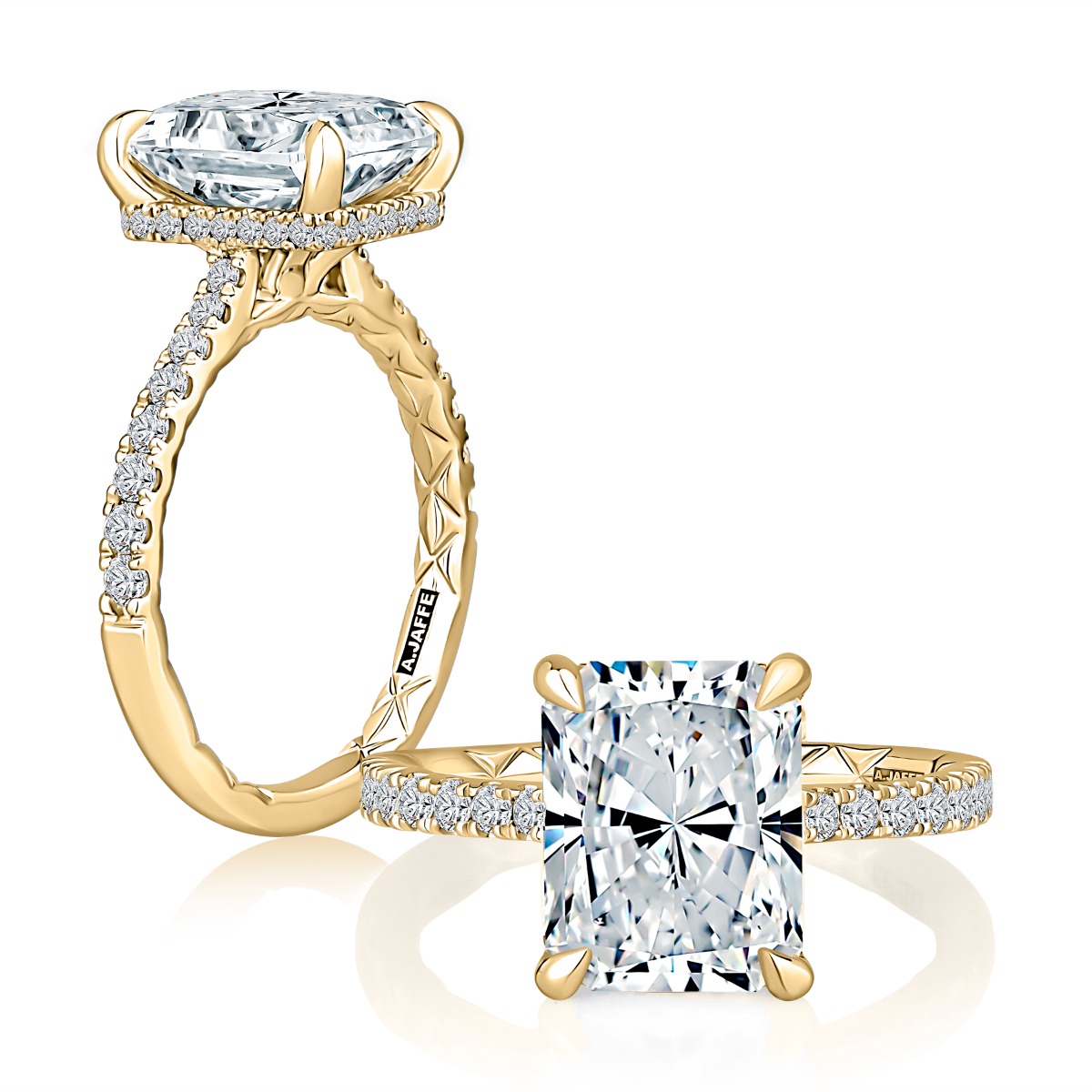 Radiant Shaped Diamond Engagement Ring with Hidden Halo and Quilts® Interior Diamond Band
