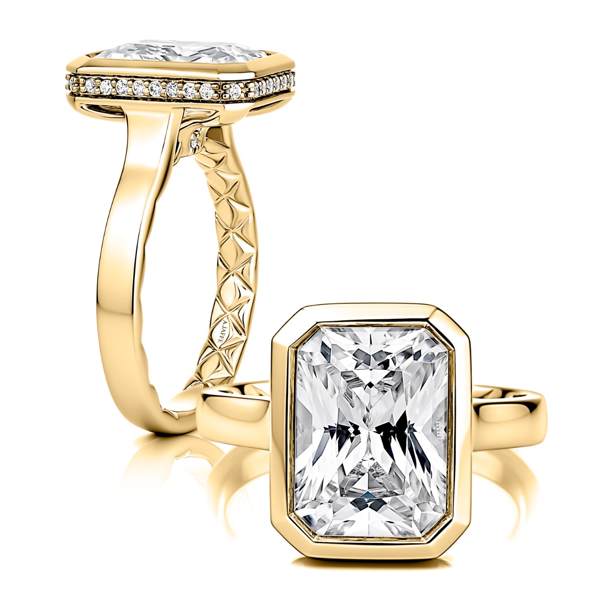 Emerald Cut Bezel Engagement Ring with Hidden Halo