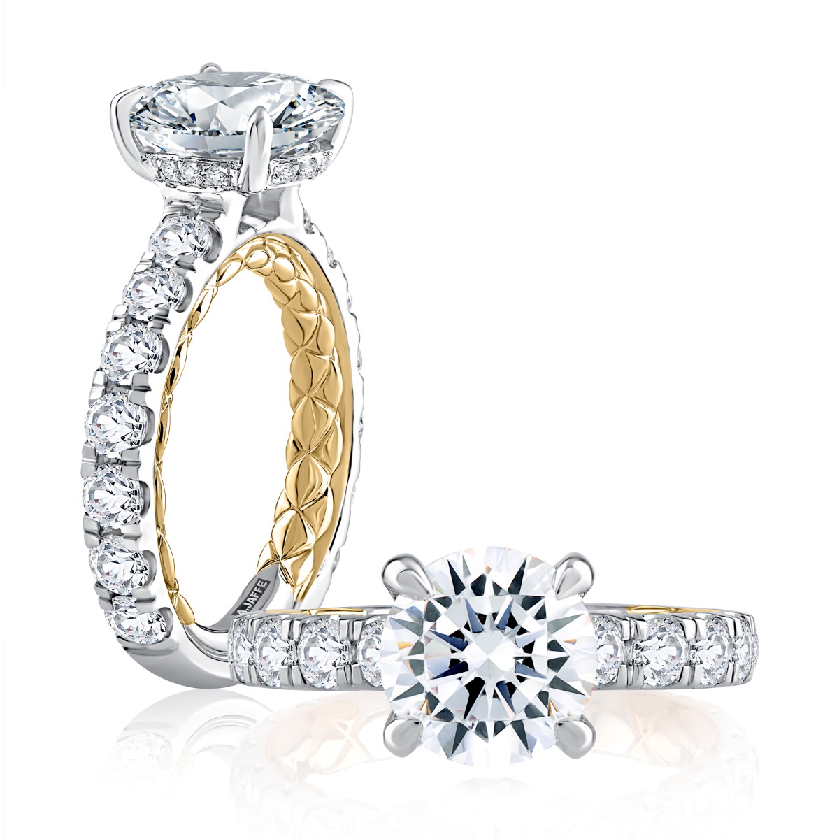 Modern Two Tone Round Cut Diamond Engagement Ring