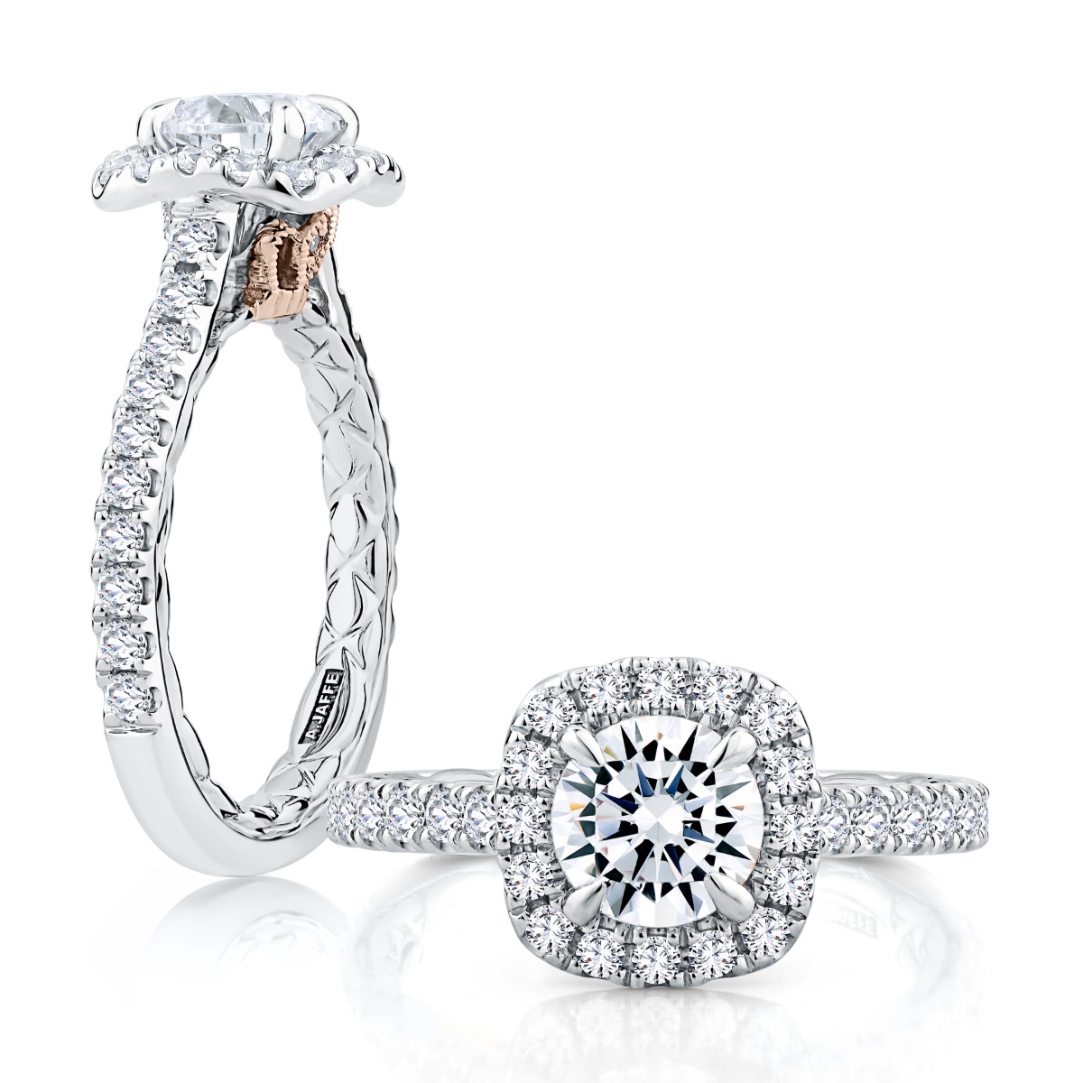 Cushion Cut Halo Diamond Engagement Ring With Signature Shank™ And Quilts<sup>®</sup> Interior