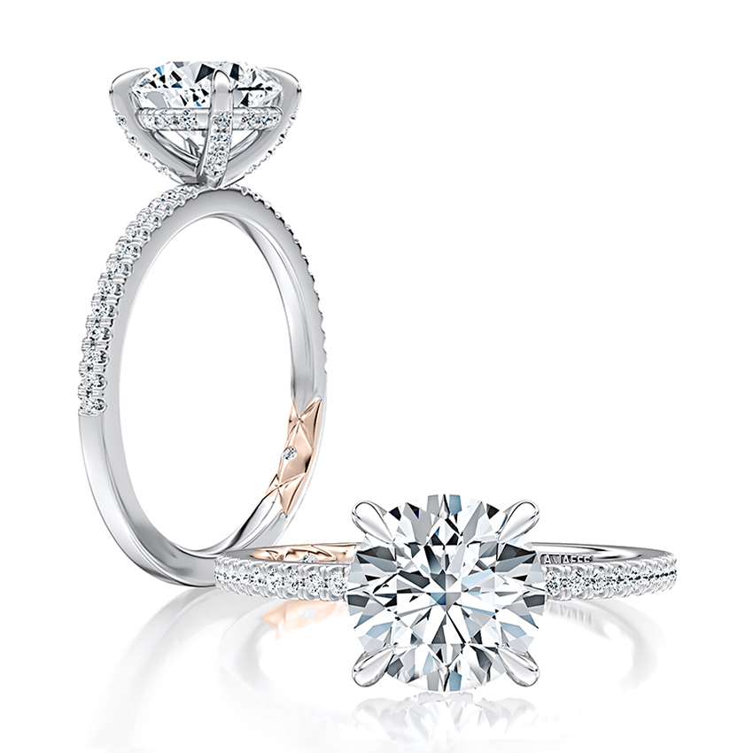 Hidden Halo Round Engagement Ring with Pave Band