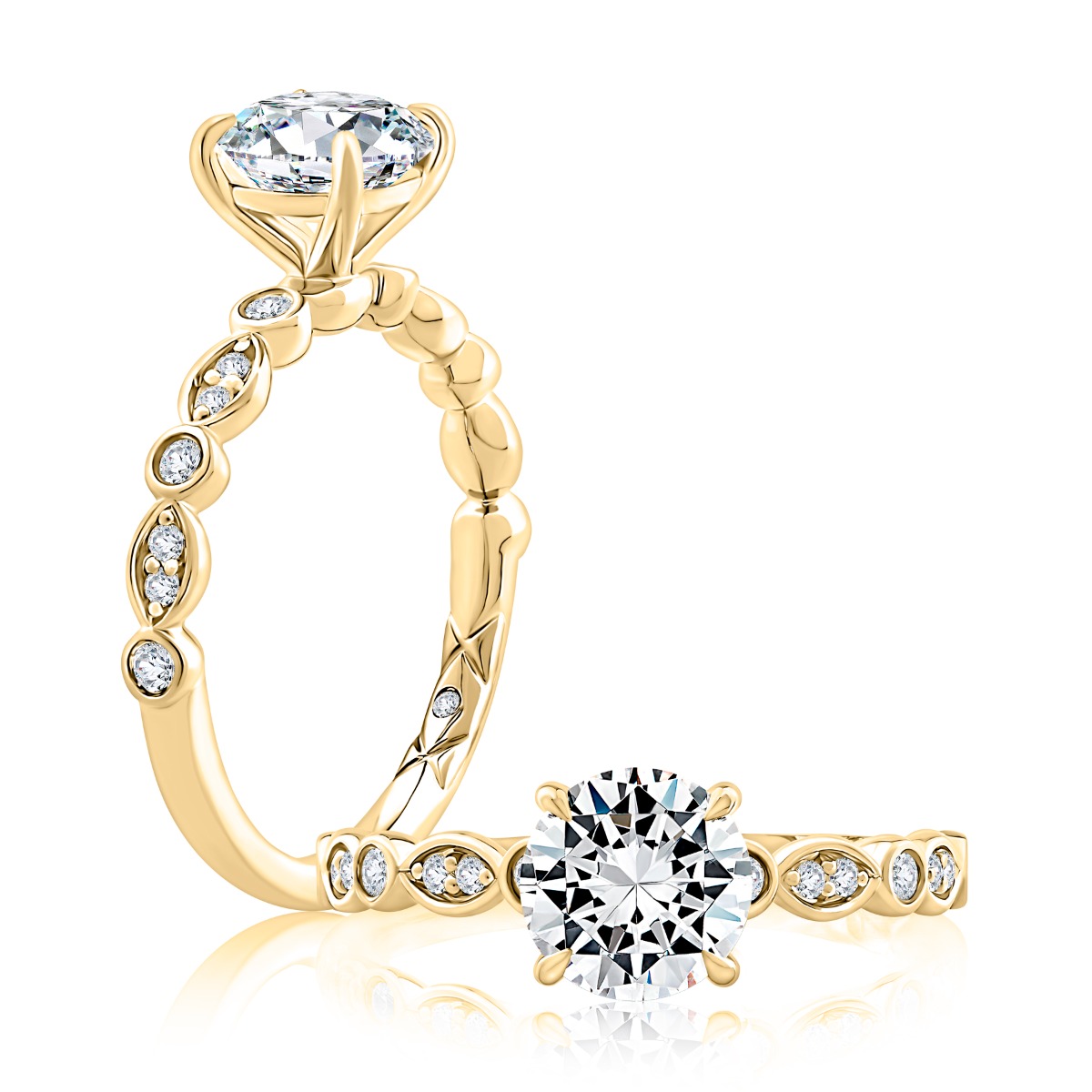 Round Center Diamond Engagement Band with Marquise and Round Shape Diamond Band