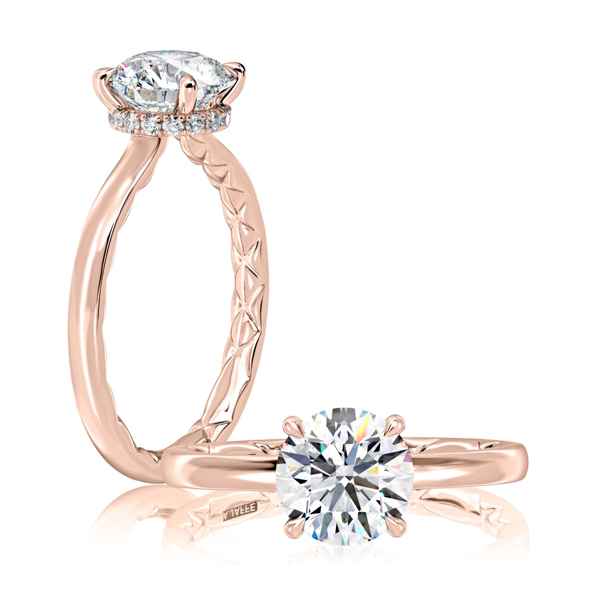 Four Claw Prongs Solitaire Round Diamond Center Engagment Ring  with A.JAFFE Quilts® Interior