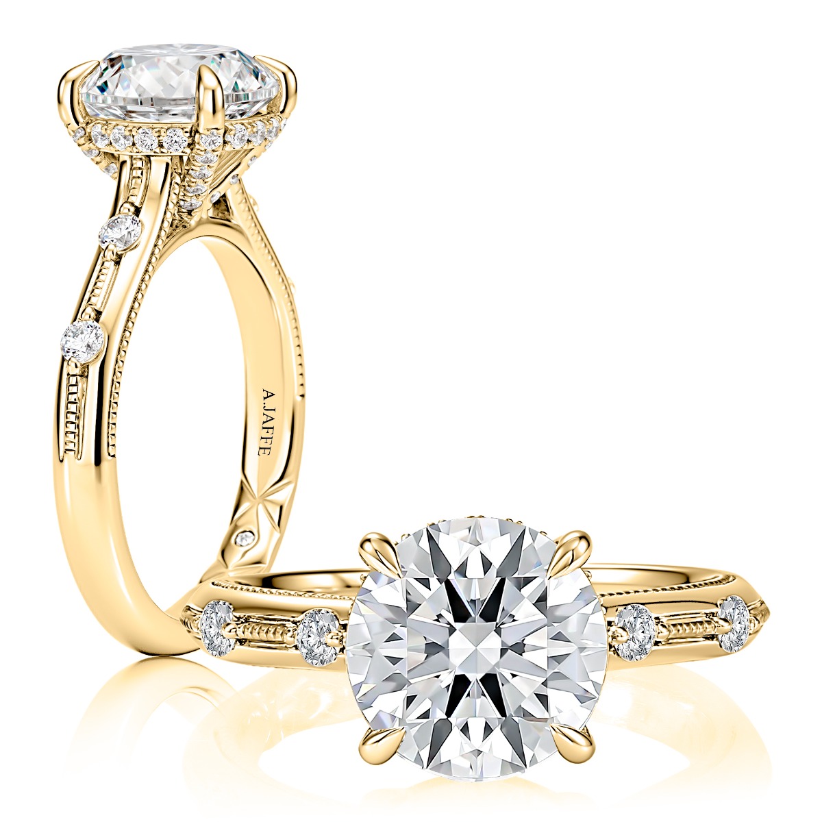 Round Diamond Engagement Ring with Milgrain Diamond Accents