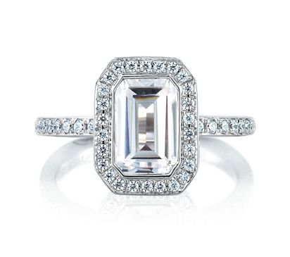Emerald Three Level Halo Engagement Ring