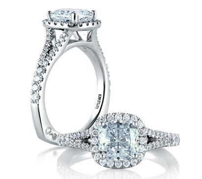 Split Shank Open Bridge Halo Cushion Engagement Ring