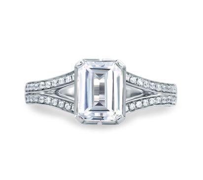 New York City Skyline Inspired Emerald Cut Delicate Pave Bridal Engagement Ring