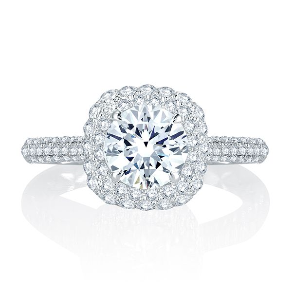 Micro Pave Cushion Halo Center Quilts® Engagement Ring
