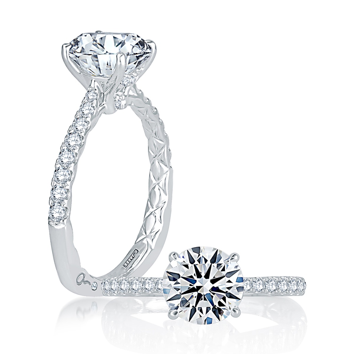 French Pave Round Center Diamond Quilts® Engagement Ring