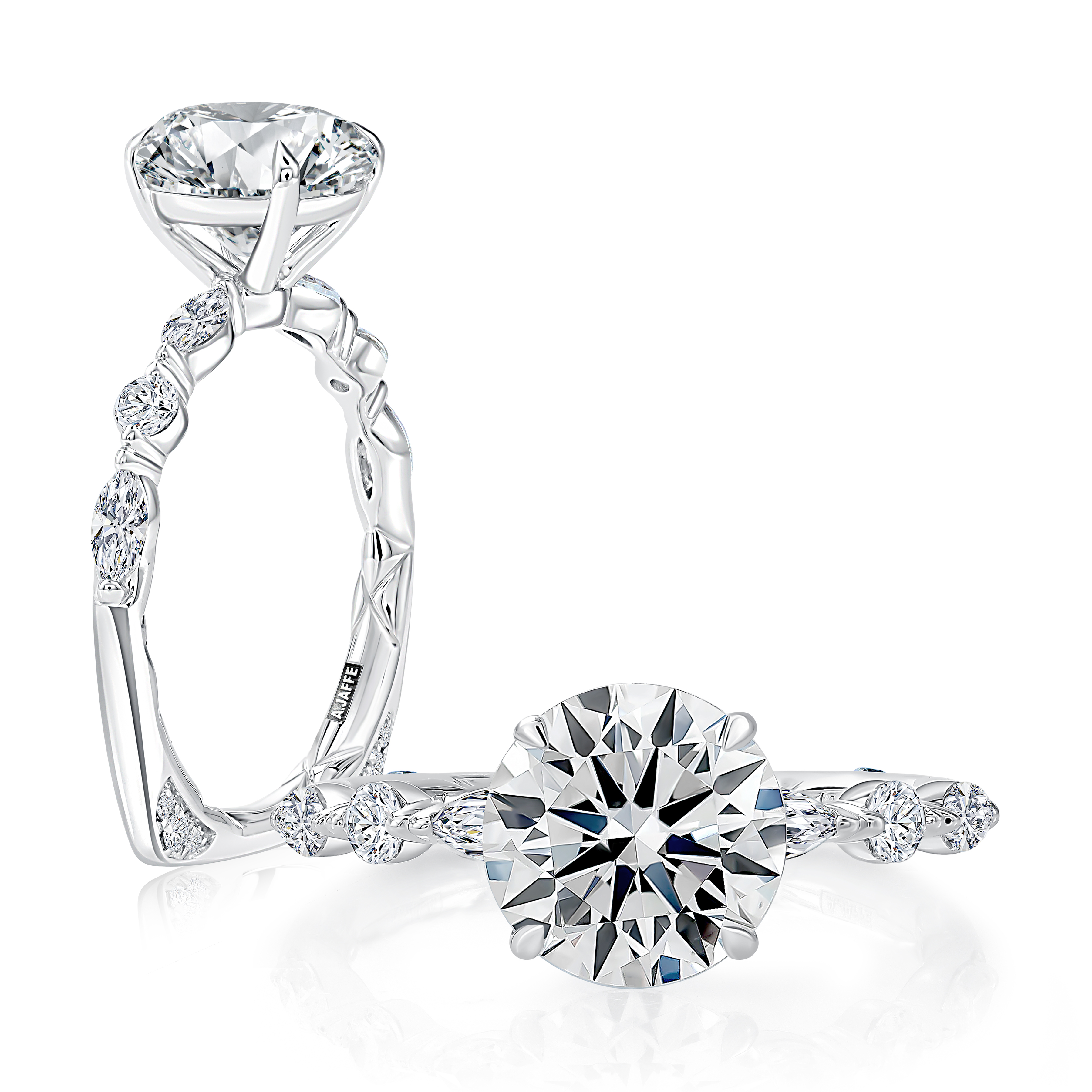 Round Center Diamond Engagement Ring with East West Set Round Diamond Band and Signature Shank®