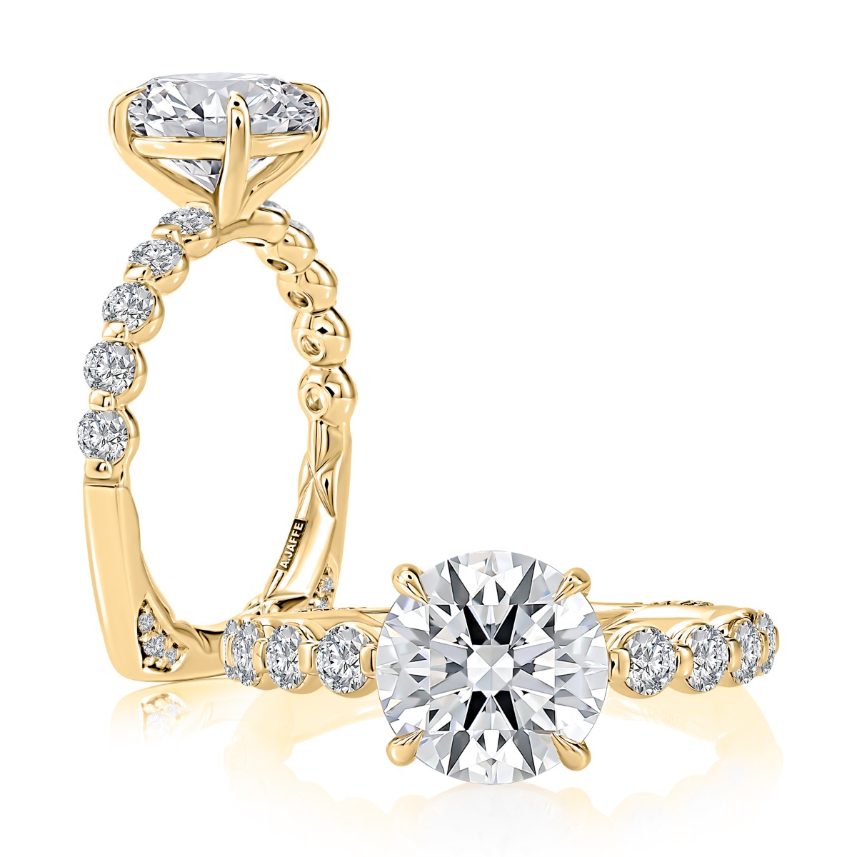 Round Center Stone Diamond Engagement Ring with A.JAFFE Lotus™ Halfway Round Diamond Band