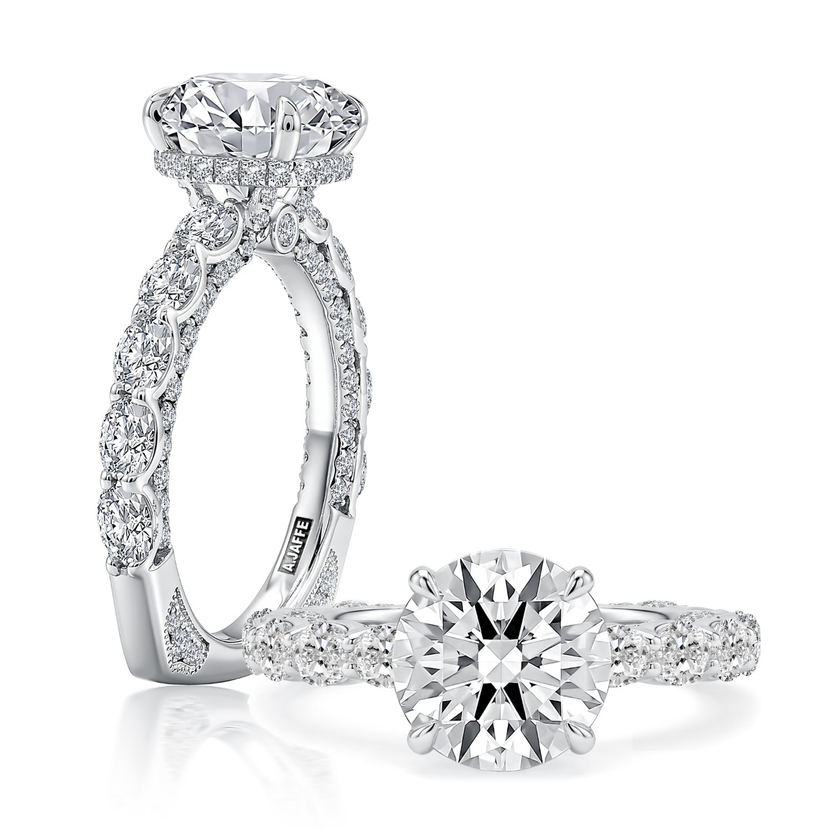 Oval Diamond Engagement Ring with Hidden Halo and Pavé Band