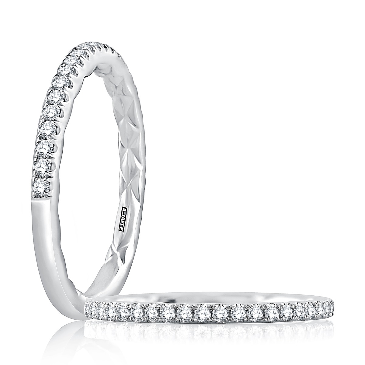 Classic Half Diamond Pave Wedding Band with Quilts® Interior