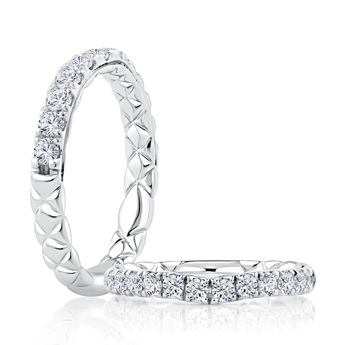 Curved Diamond Wedding Band with Signature A.JAFFE Quilts Interior