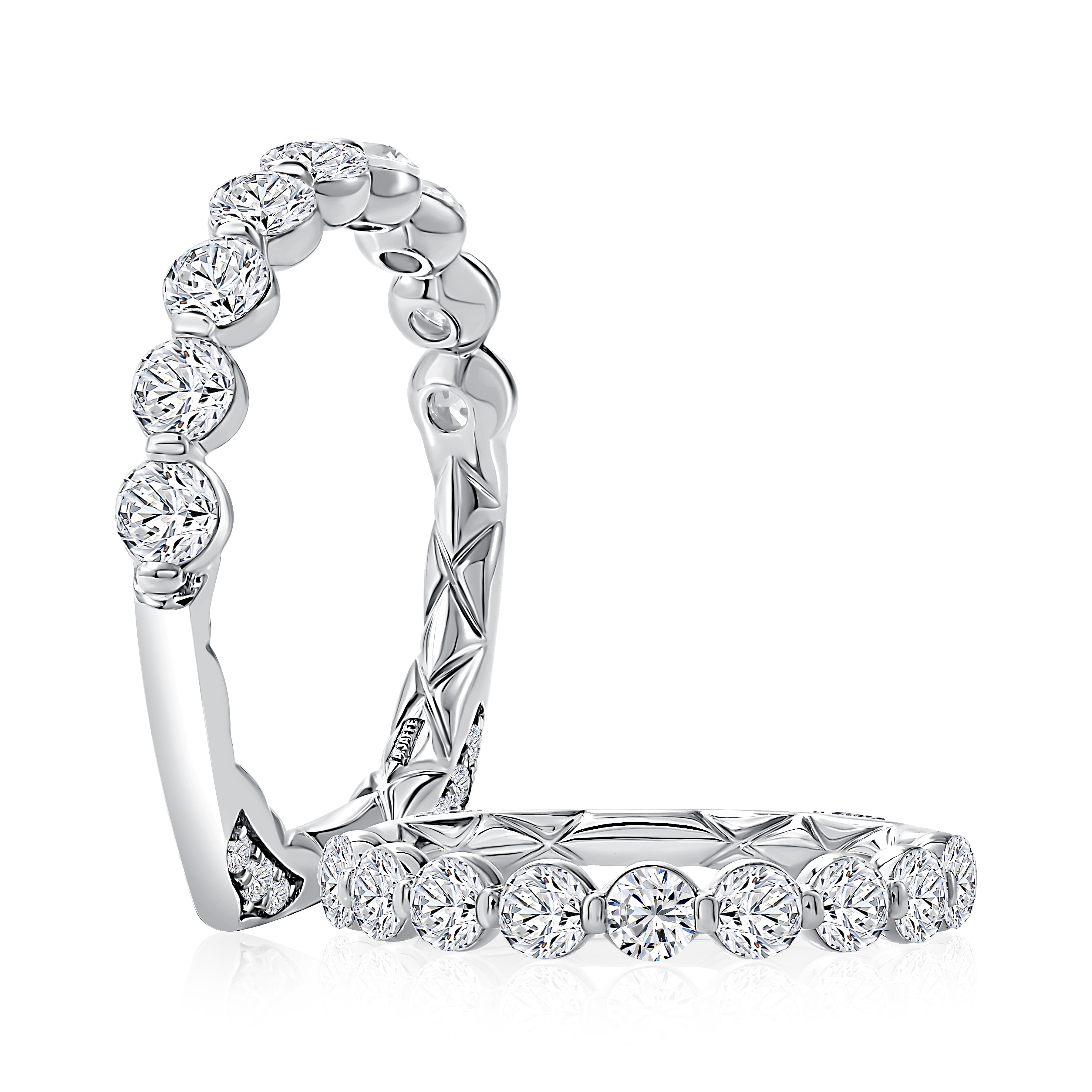 Classic Single Shared Prong Halfway Diamond Band with Accent Stones and Signature Shank®
