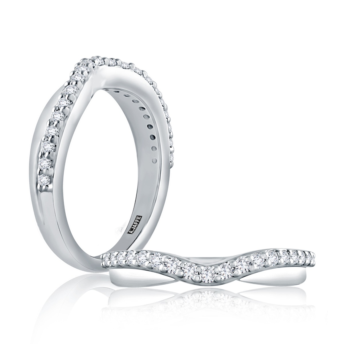 Curved Diamond and Polished Wedding Band