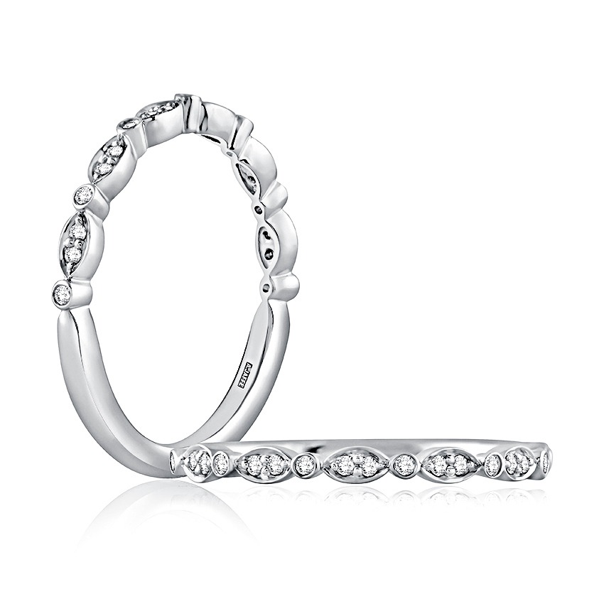 Marquise and Round Shape Diamond Stackable Half Circle Band