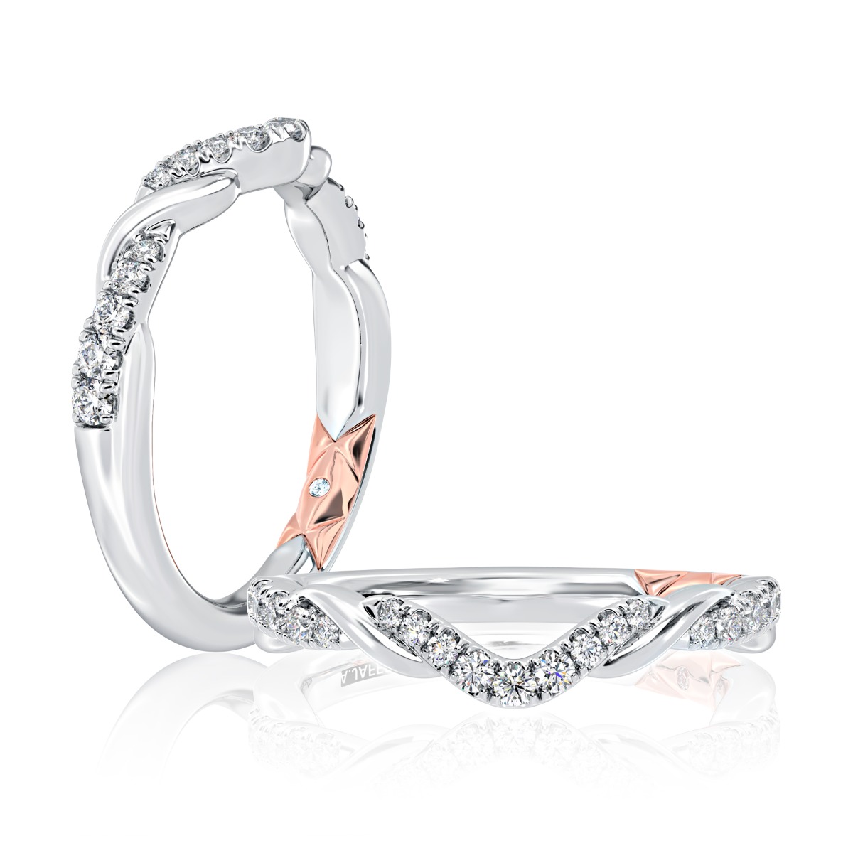 Curved Alternating Row Diamond Wedding Band