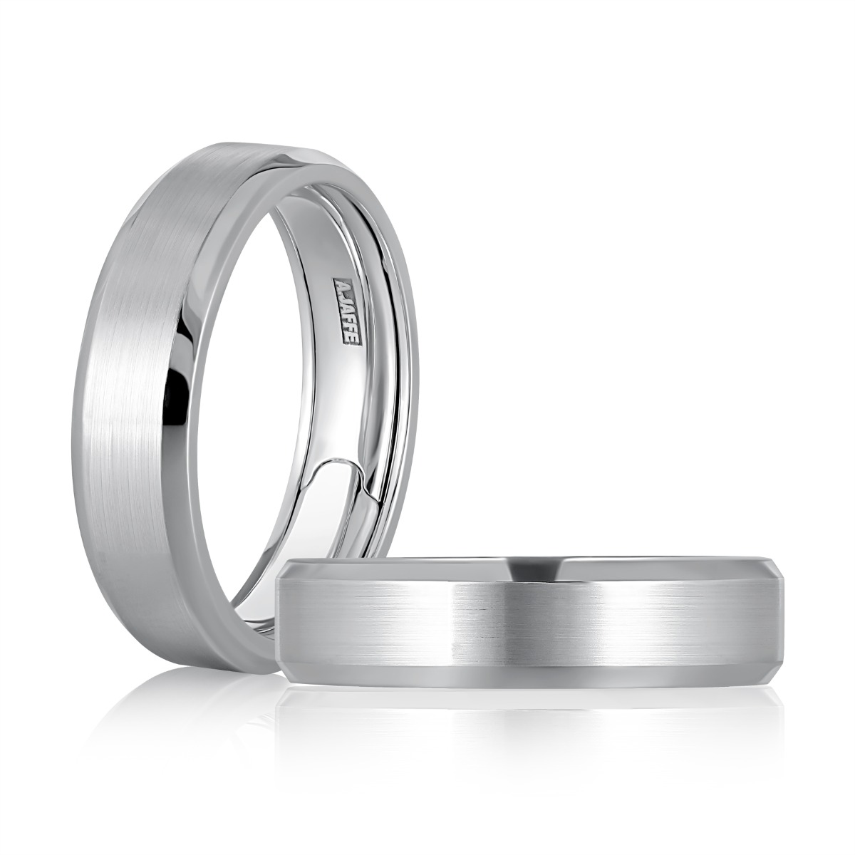 6mm White Gold Satin Center with High Polish Beveled Edges