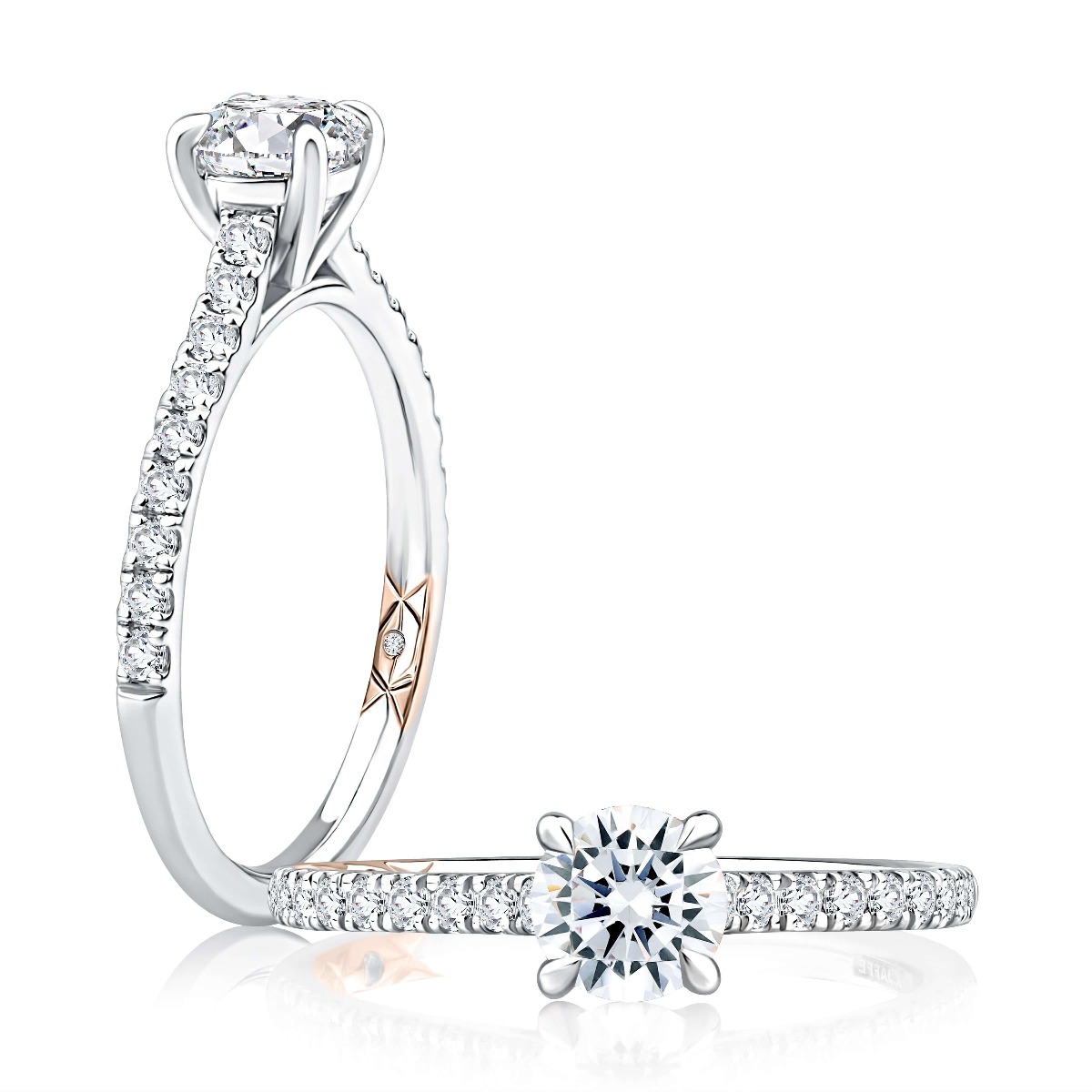Round Cut Diamond Engagement Ring with True Pave Diamond Band